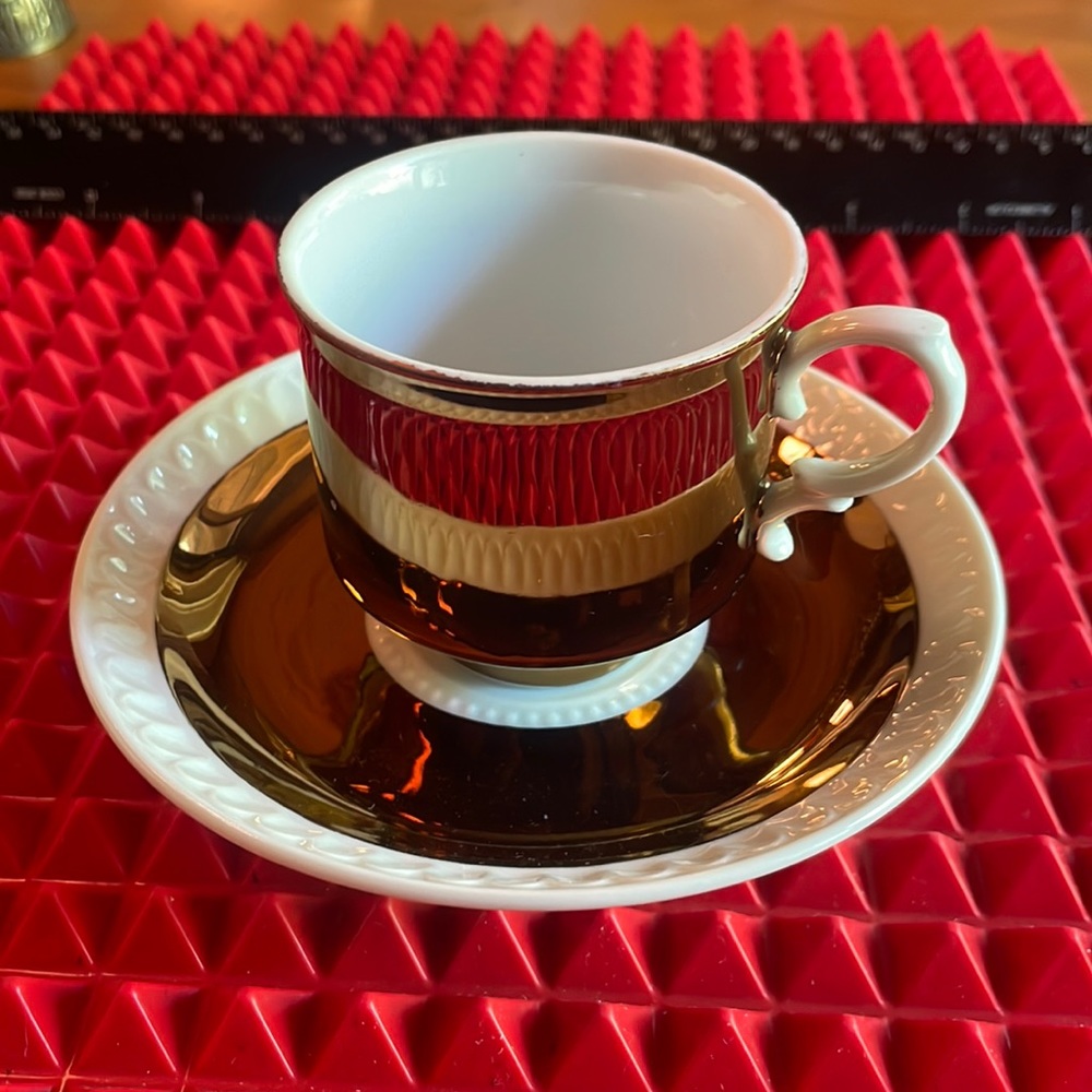 ANTIQUE ROYAL CROWN ARNART COPPER TONE TEACUP AND SAUCER